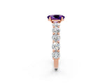 Rose gold Oval Cut Amethyst Prong Setting with Side Stones on a Pave Band_2