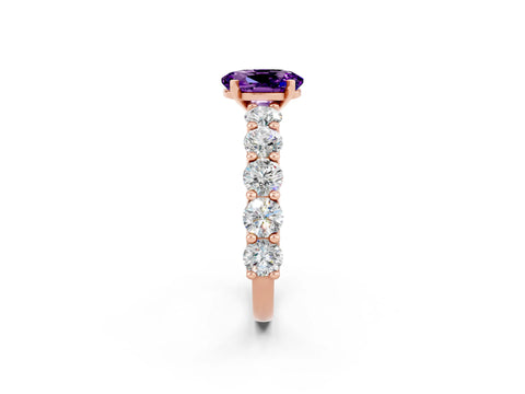 Rose gold Oval Cut Amethyst Prong Setting with Side Stones on a Pave Band_2