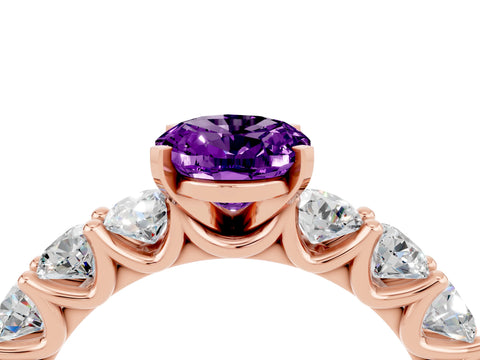 Rose gold Oval Cut Amethyst Prong Setting with Side Stones on a Pave Band_4