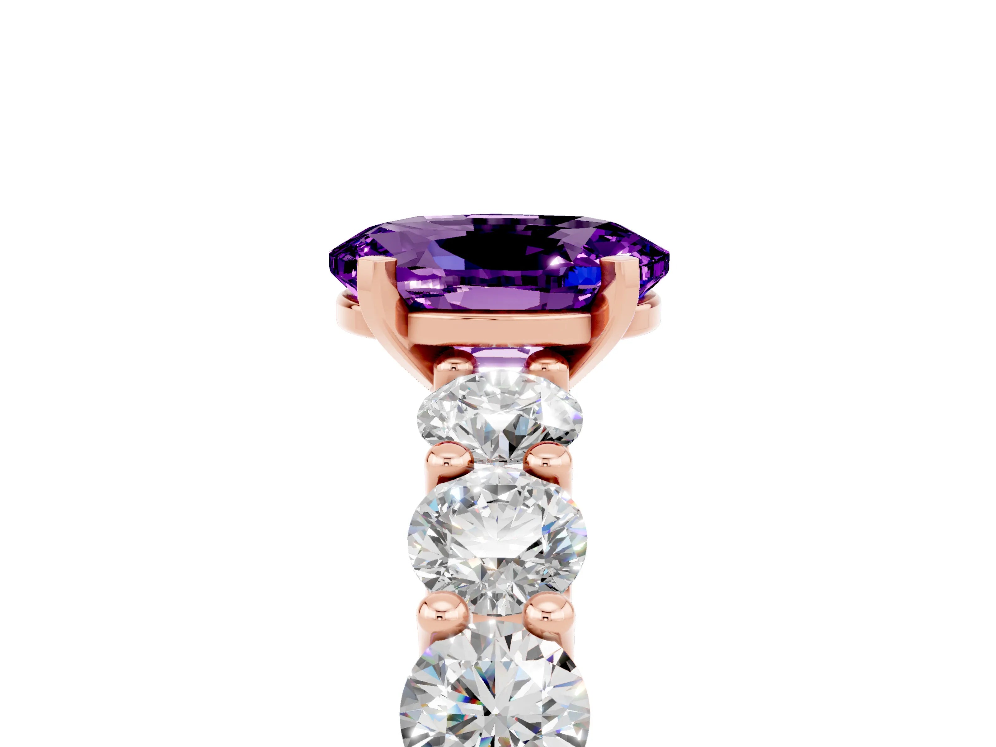 Rose gold Oval Cut Amethyst Prong Setting with Side Stones on a Pave Band_5