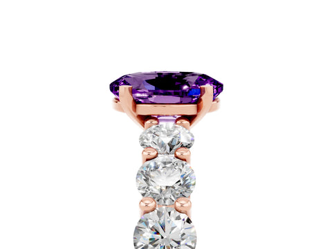 Rose gold Oval Cut Amethyst Prong Setting with Side Stones on a Pave Band_5