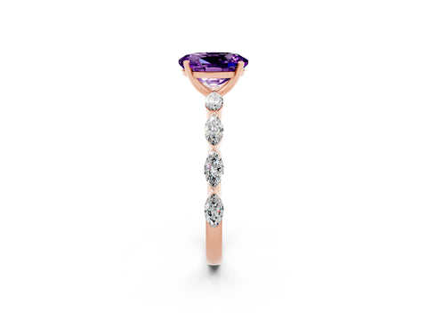 Rose gold Oval Cut Amethyst Ring with Marquise Side Stones and Prong Setting_2