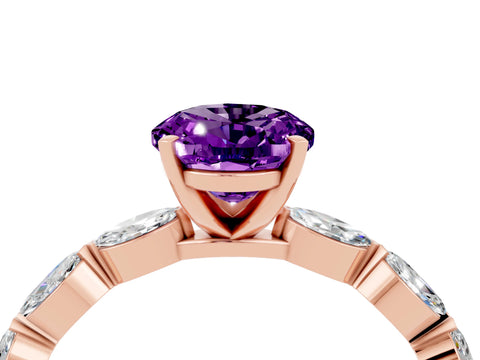 Rose gold Oval Cut Amethyst Ring with Marquise Side Stones and Prong Setting_4