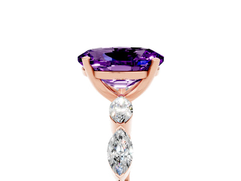 Rose gold Oval Cut Amethyst Ring with Marquise Side Stones and Prong Setting_5