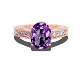 Rose gold Oval Cut Amethyst Ring with Milgrain Pavé Band and Four-Prong Setting_12