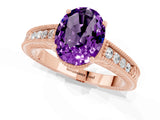 Rose gold Oval Cut Amethyst Ring with Milgrain Pavé Band and Four-Prong Setting_13