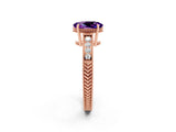 Rose gold Oval Cut Amethyst Ring with Milgrain Pavé Band and Four-Prong Setting_14