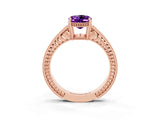 Rose gold Oval Cut Amethyst Ring with Milgrain Pavé Band and Four-Prong Setting_15