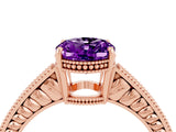 Rose gold Oval Cut Amethyst Ring with Milgrain Pavé Band and Four-Prong Setting_16