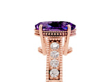Rose gold Oval Cut Amethyst Ring with Milgrain Pavé Band and Four-Prong Setting_17