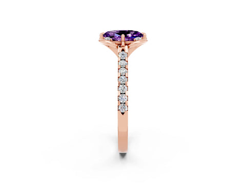Rose gold Oval Cut Amethyst Ring with Pavé Band and Floral Prong Setting_2