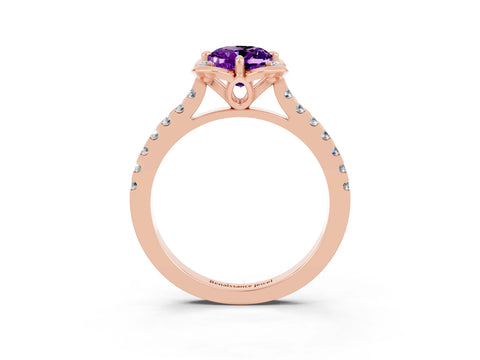 Rose gold Oval Cut Amethyst Ring with Pavé Band and Floral Prong Setting_3