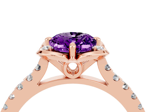 Rose gold Oval Cut Amethyst Ring with Pavé Band and Floral Prong Setting_4