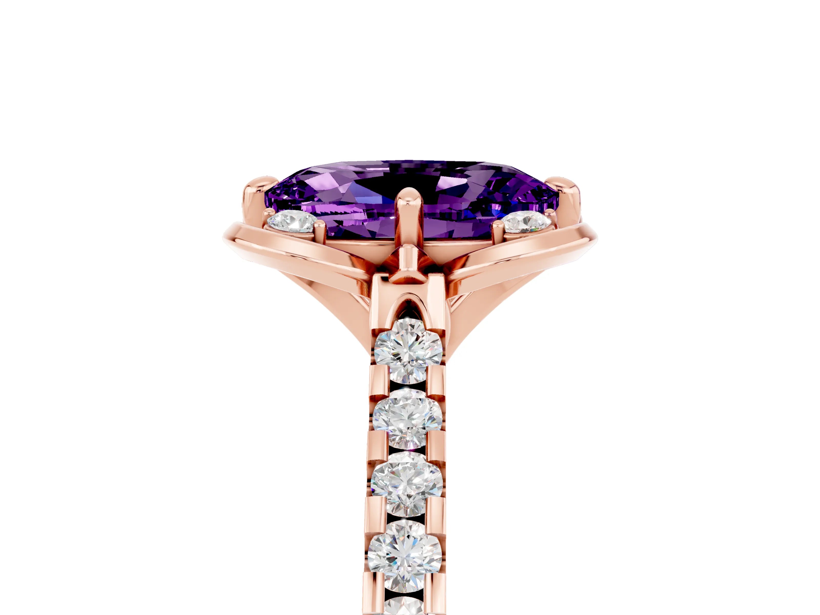 Rose gold Oval Cut Amethyst Ring with Pavé Band and Floral Prong Setting_5