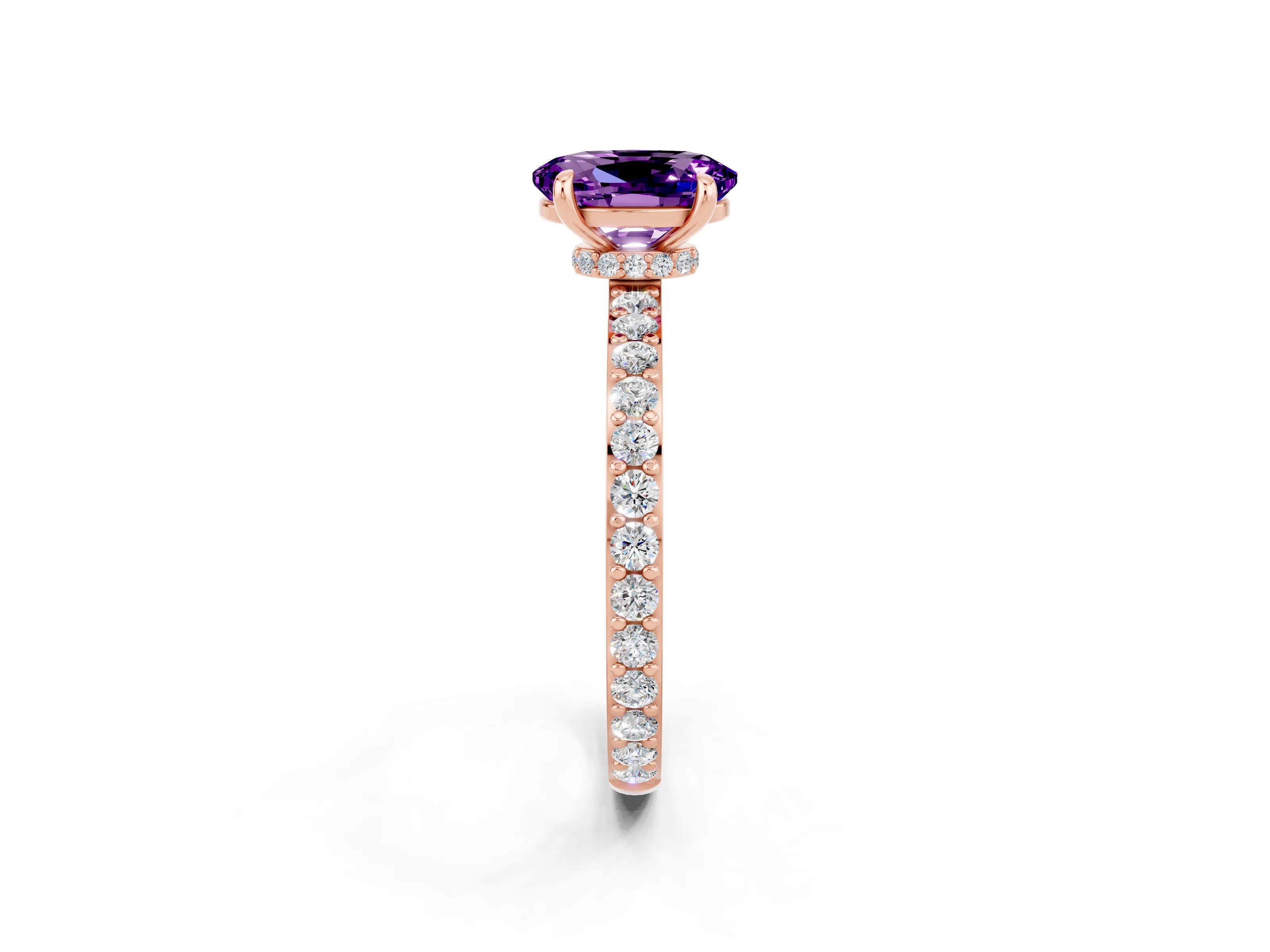 Rose gold Oval Cut Amethyst Ring with Pavé Band and Four-Prong Setting_2