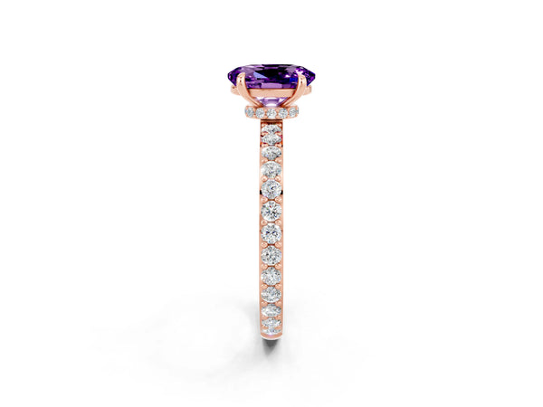 Rose gold Oval Cut Amethyst Pavé Engagement Ring with Round  Accents and Prong Setting