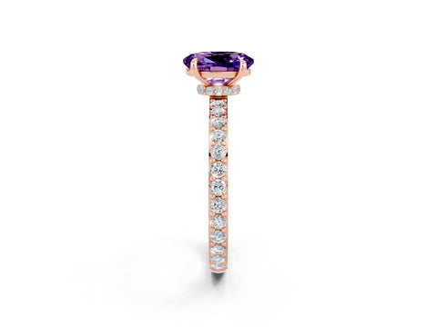 Rose gold Oval Cut Amethyst Ring with Pavé Band and Four-Prong Setting_2