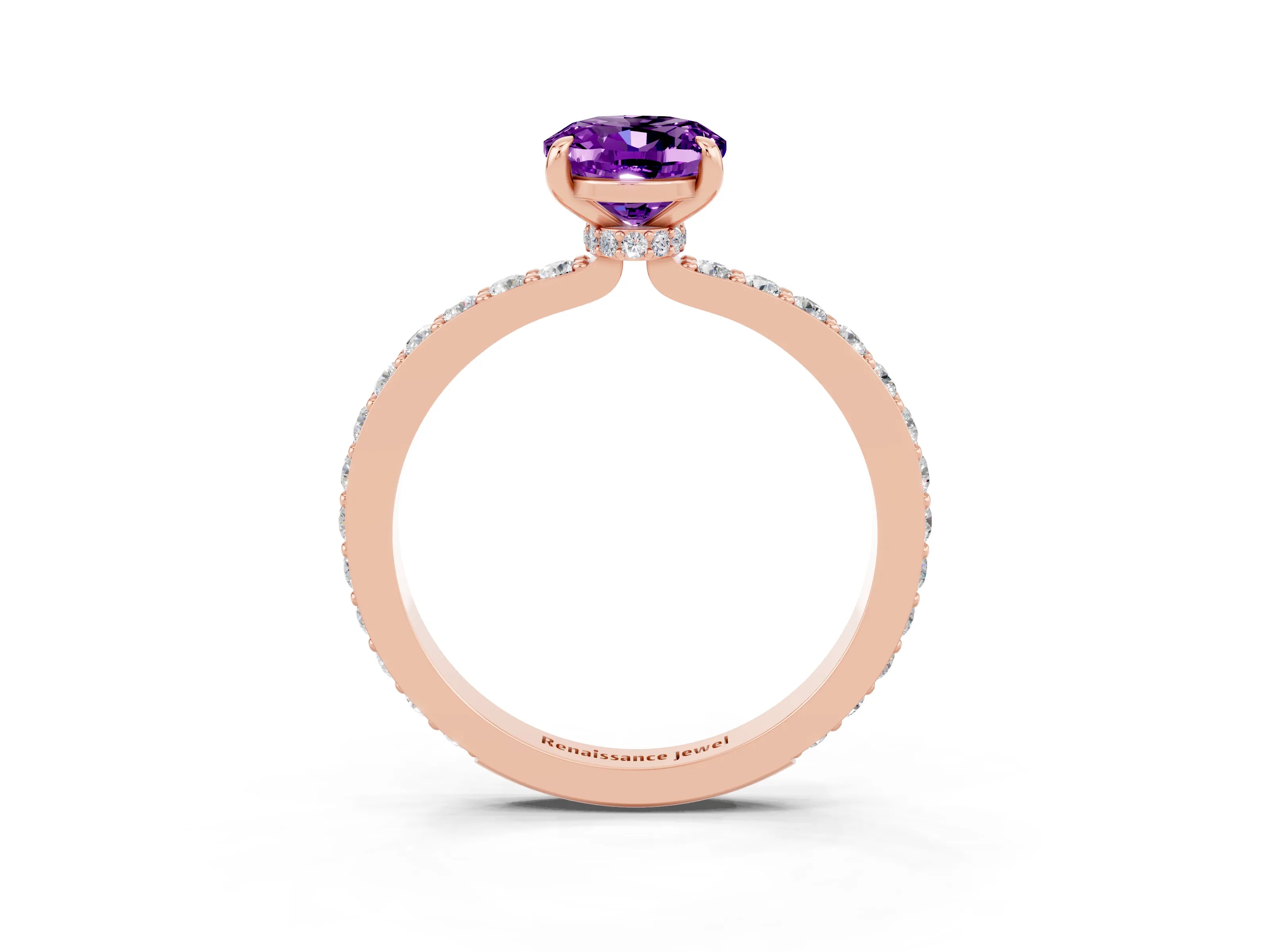Rose gold Oval Cut Amethyst Ring with Pavé Band and Four-Prong Setting_3