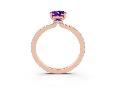 Rose gold Oval Cut Amethyst Ring with Pavé Band and Four-Prong Setting_3