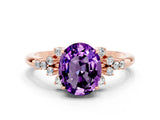 Rose gold Oval Cut Amethyst Ring with Side Stones and Four-Prong Setting_72