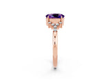 Rose gold Oval Cut Amethyst Ring with Side Stones and Four-Prong Setting_74