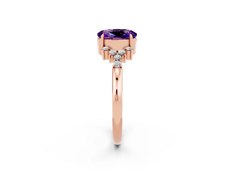 Rose gold Oval Cut Amethyst Ring with Side Stones and Four-Prong Setting_74