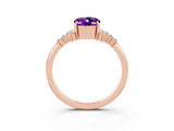 Rose gold Oval Cut Amethyst Ring with Side Stones and Four-Prong Setting_75