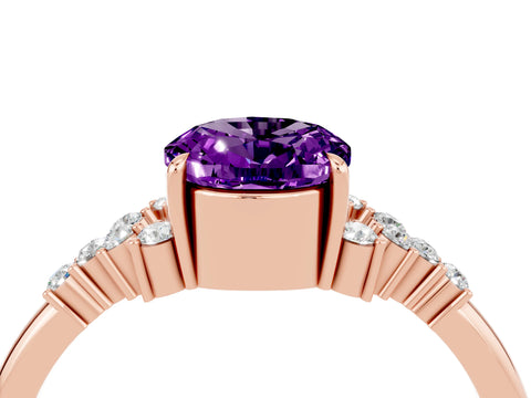 Rose gold Oval Cut Amethyst Ring with Side Stones and Four-Prong Setting_76