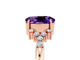 Rose gold Oval Cut Amethyst Ring with Side Stones and Four-Prong Setting_77
