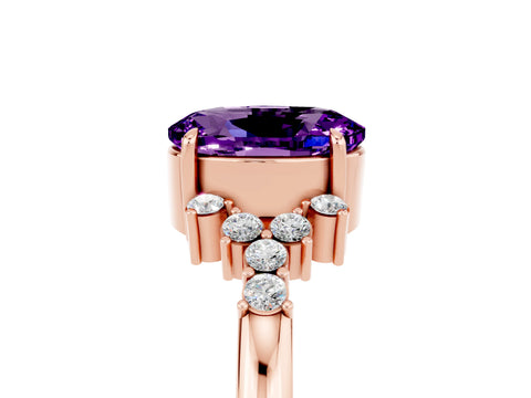 Rose gold Oval Cut Amethyst Ring with Side Stones and Four-Prong Setting_77