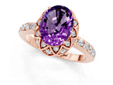 Rose gold Oval Cut Amethyst Scalloped Halo Engagement Ring with Round Shared Prong Band_13