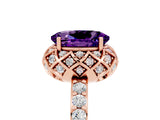 Rose gold Oval Cut Amethyst Scalloped Halo Engagement Ring with Round Shared Prong Band_17