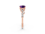 Rose gold Oval Cut Amethyst Scattered Round Accent Ring with Prong Setting_14