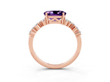 Rose gold Oval Cut Amethyst Scattered Round Accent Ring with Prong Setting_15