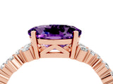 Rose gold Oval Cut Amethyst Scattered Round Accent Ring with Prong Setting_16