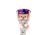 Rose gold Oval Cut Amethyst Scattered Round Accent Ring with Prong Setting_17