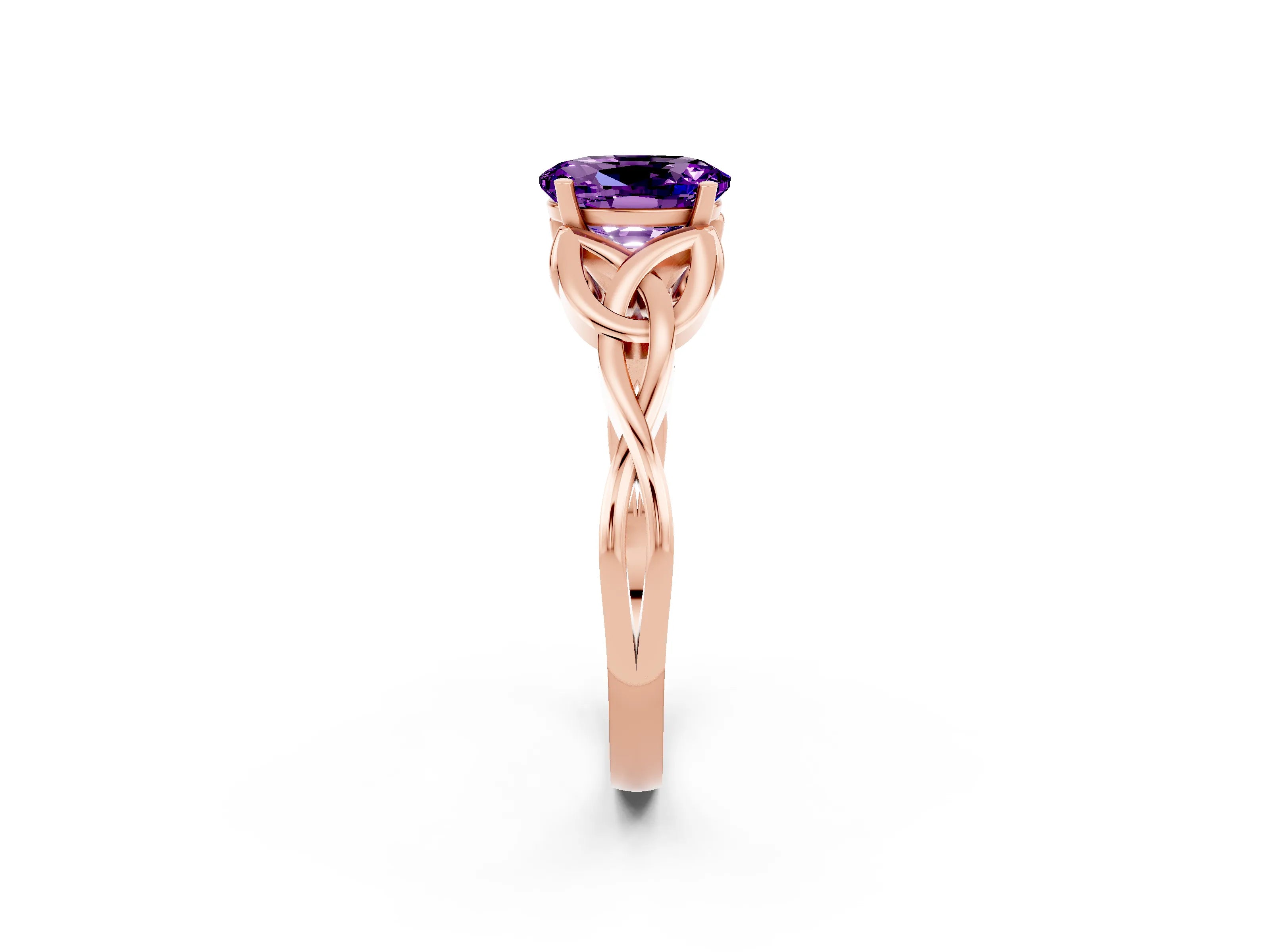Rose gold Oval Cut Amethyst Solitaire Celtic Knot Ring with Four-Prong Setting_14