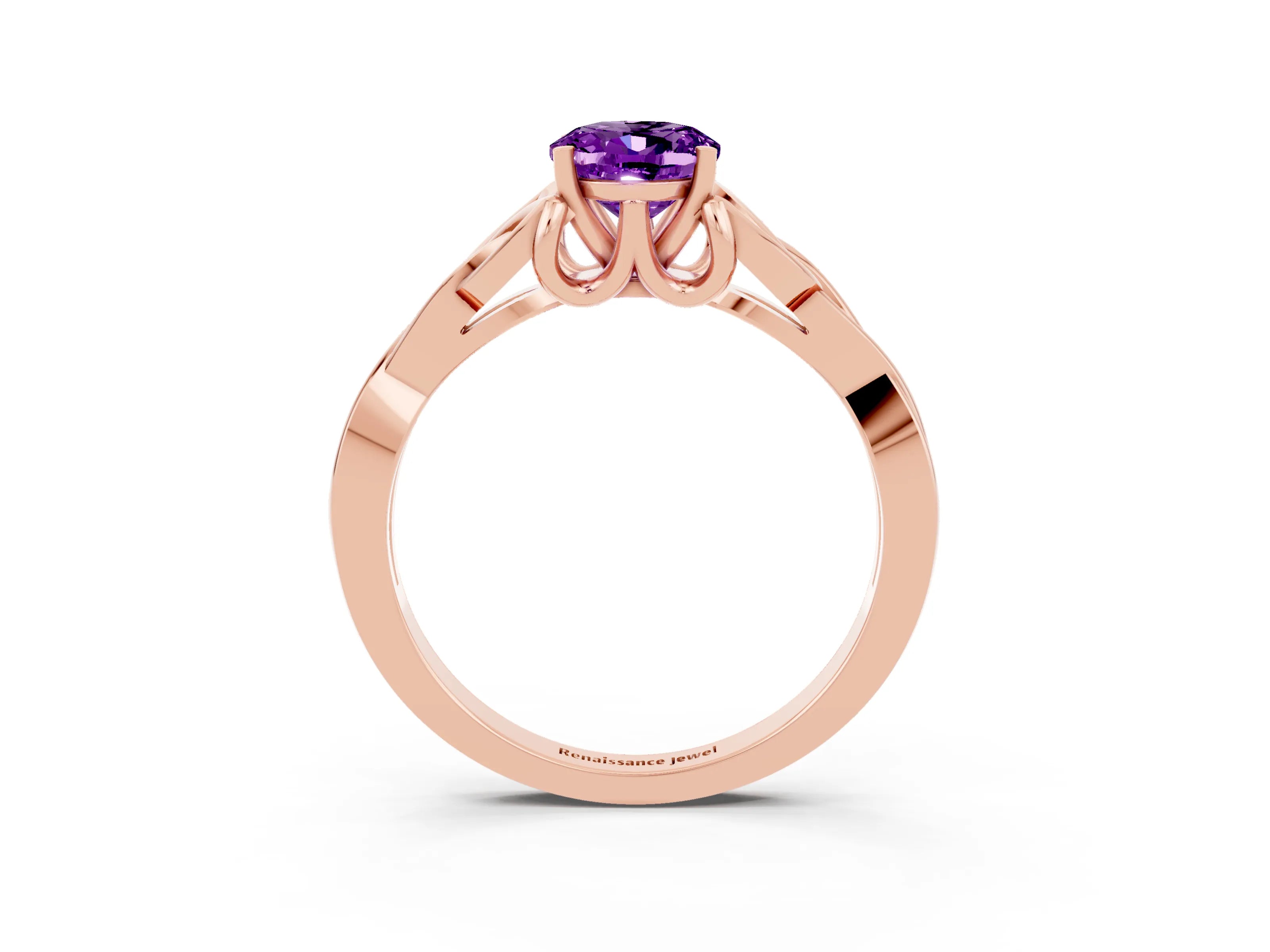 Rose gold Oval Cut Amethyst Solitaire Celtic Knot Ring with Four-Prong Setting_15