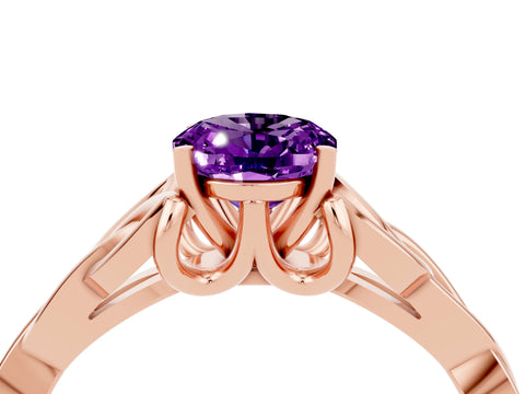 Rose gold Oval Cut Amethyst Solitaire Celtic Knot Ring with Four-Prong Setting_16