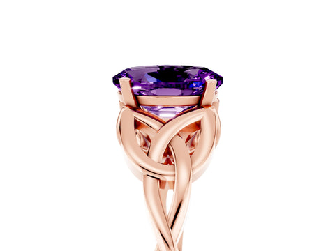 Rose gold Oval Cut Amethyst Solitaire Celtic Knot Ring with Four-Prong Setting_17