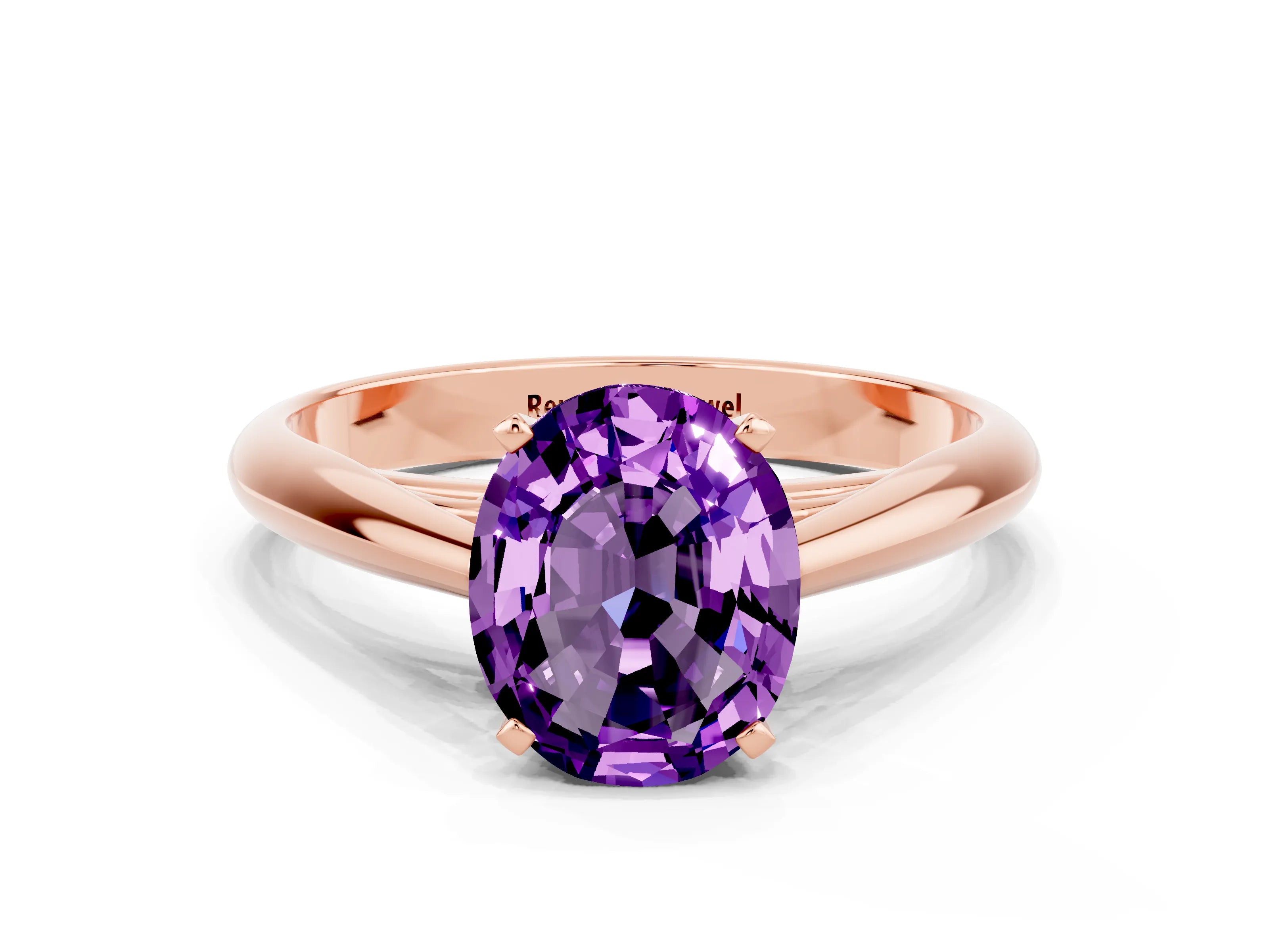 Rose gold Oval Cut Amethyst Solitaire Engagement Ring with Cathedral Setting and Four-Prong Mount_12