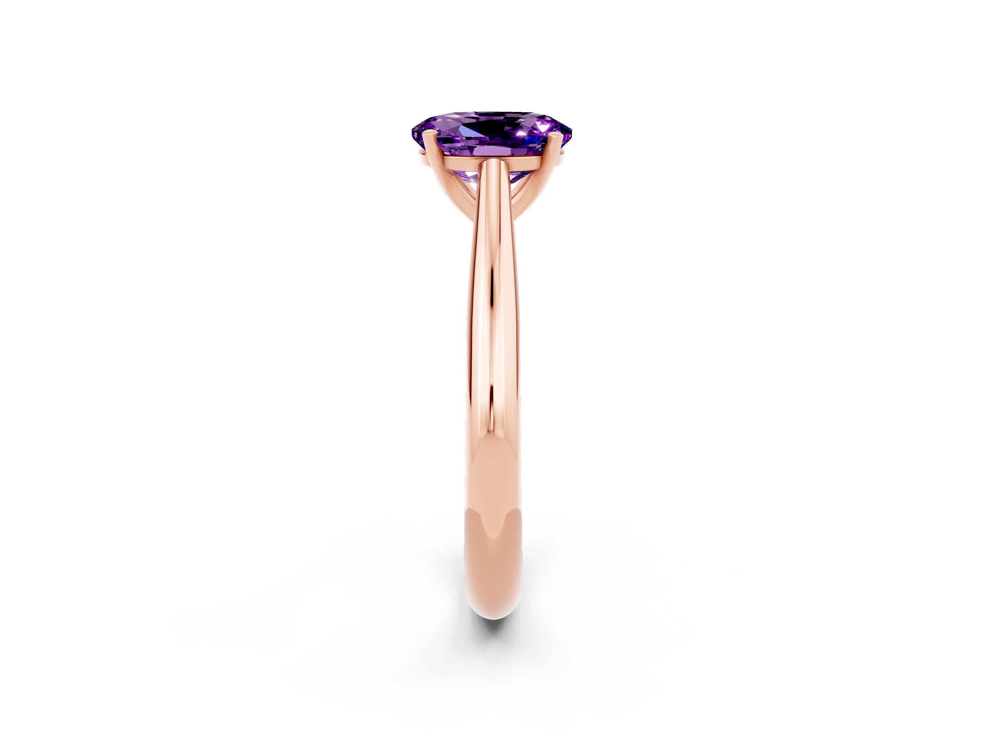 Rose gold Oval Cut Amethyst Solitaire Engagement Ring with Cathedral Setting and Four-Prong Mount_14