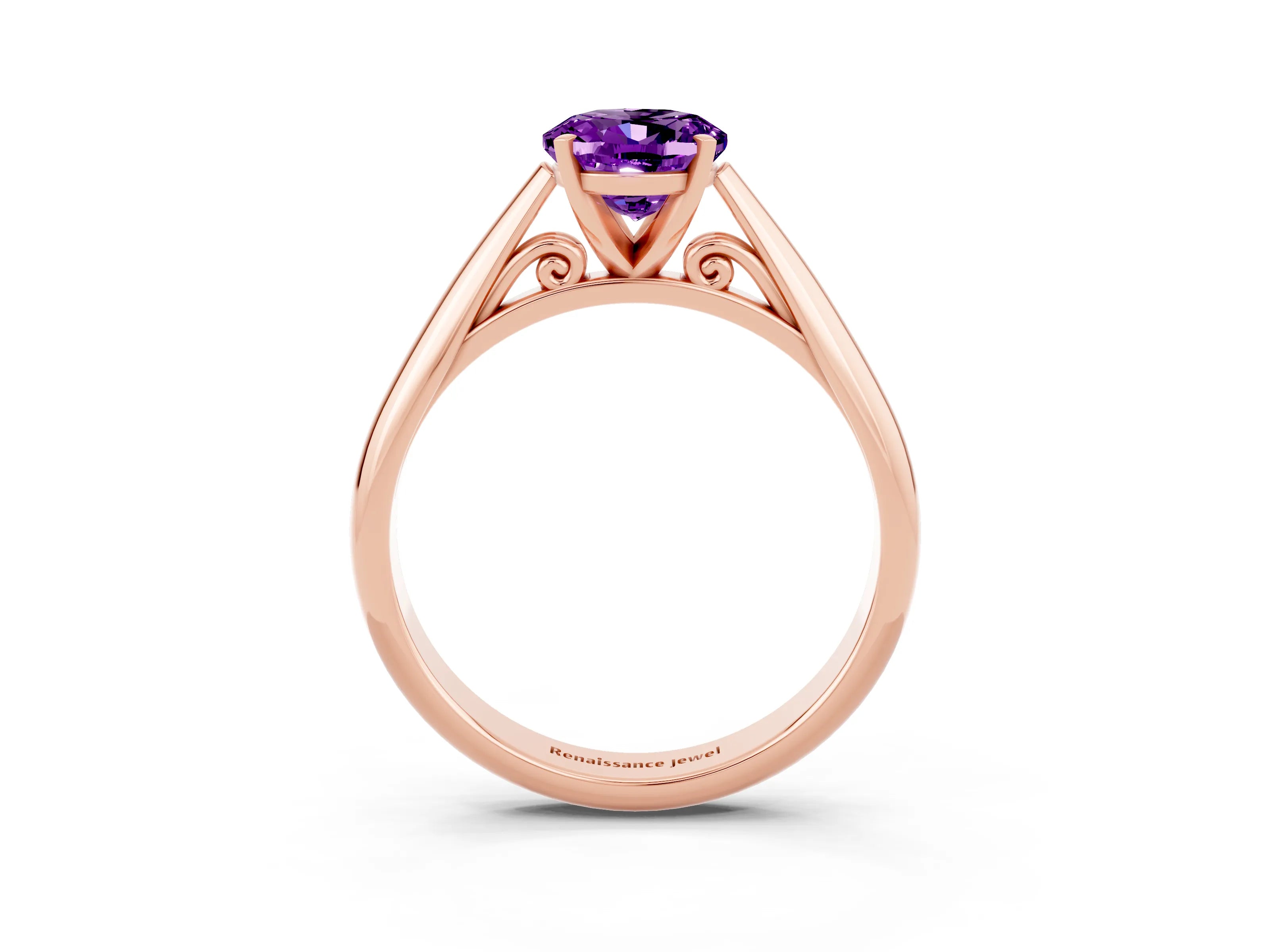 Rose gold Oval Cut Amethyst Solitaire Engagement Ring with Cathedral Setting and Four-Prong Mount_15