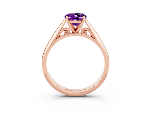Rose gold Oval Cut Amethyst Solitaire Engagement Ring with Cathedral Setting and Four-Prong Mount_15