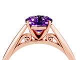 Rose gold Oval Cut Amethyst Solitaire Engagement Ring with Cathedral Setting and Four-Prong Mount_16
