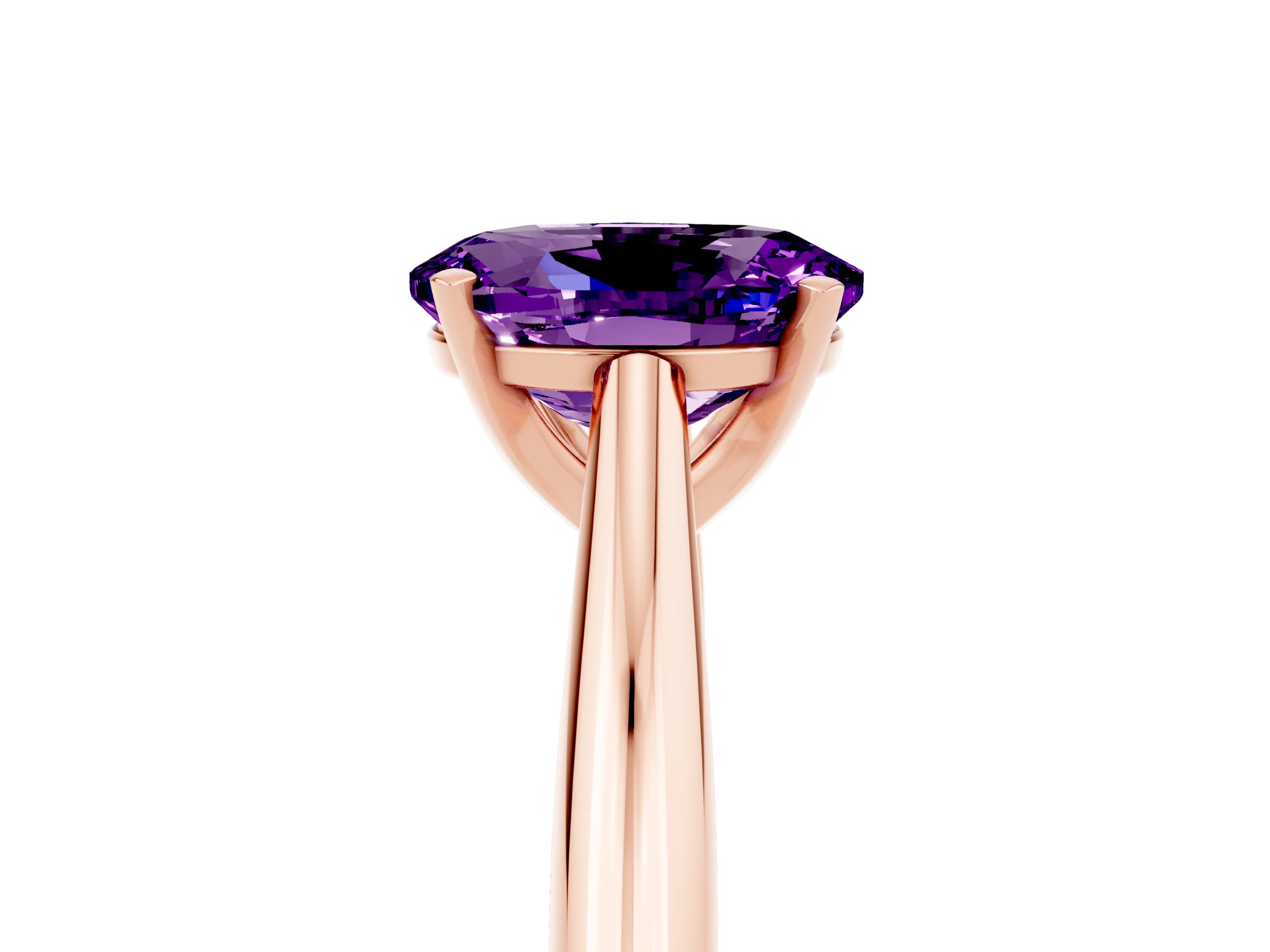 Rose gold Oval Cut Amethyst Solitaire Engagement Ring with Cathedral Setting and Four-Prong Mount_17
