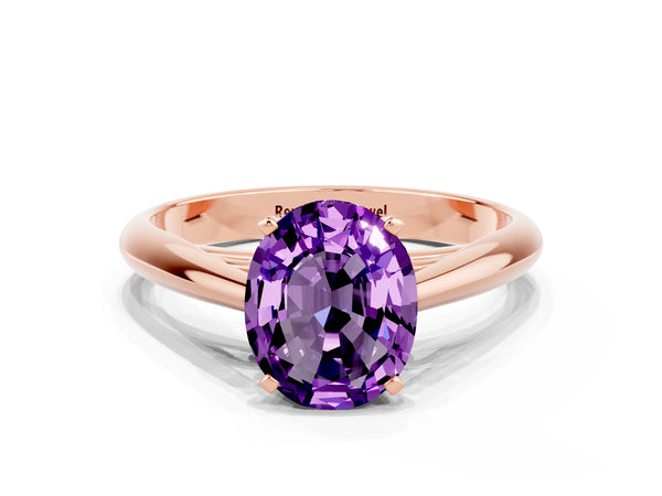 Rose gold Oval Cut Amethyst Solitaire Engagement Ring with Cathedral Setting and Four-Prong Mount