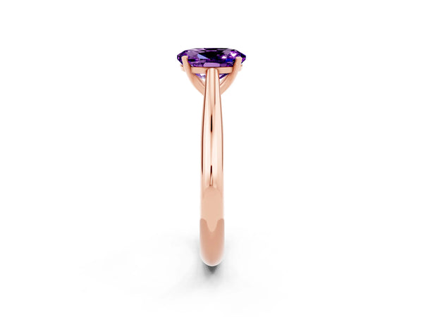 Rose gold Oval Cut Amethyst Solitaire Engagement Ring with Cathedral Setting and Four-Prong Mount