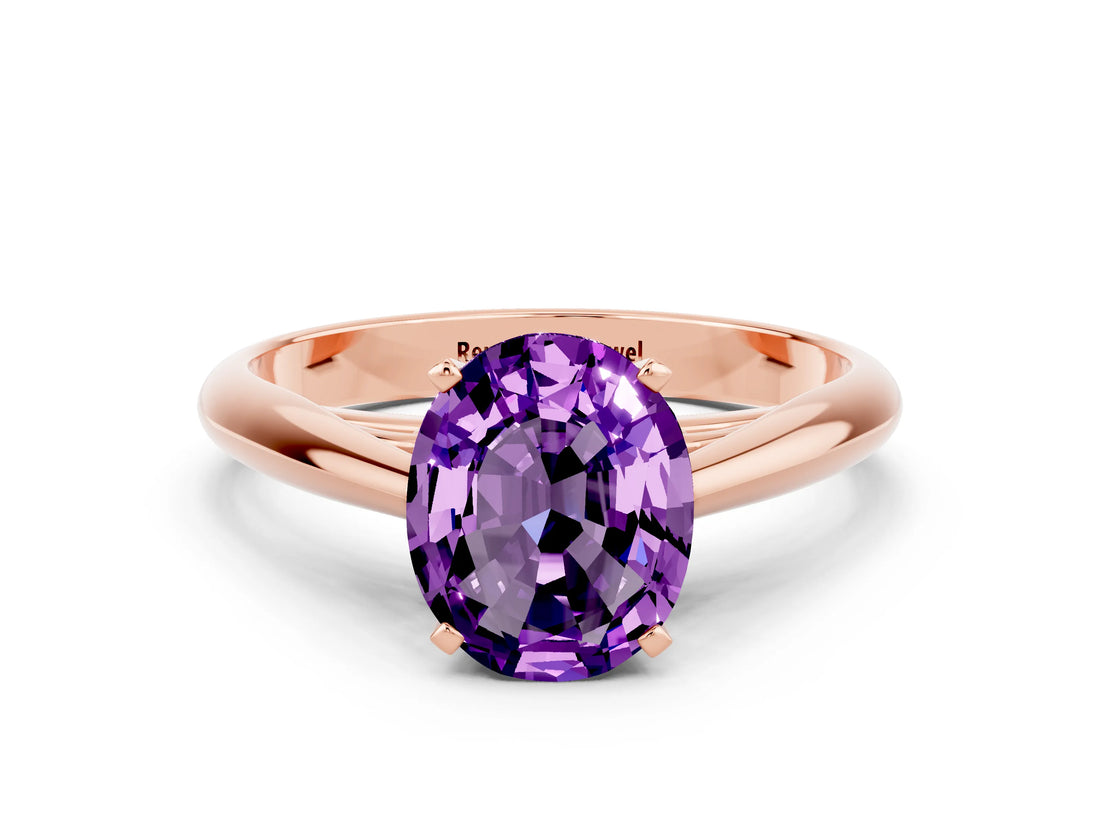 Rose gold Oval Cut Amethyst Solitaire Engagement Ring with Cathedral Setting and Four-Prong Mount_72