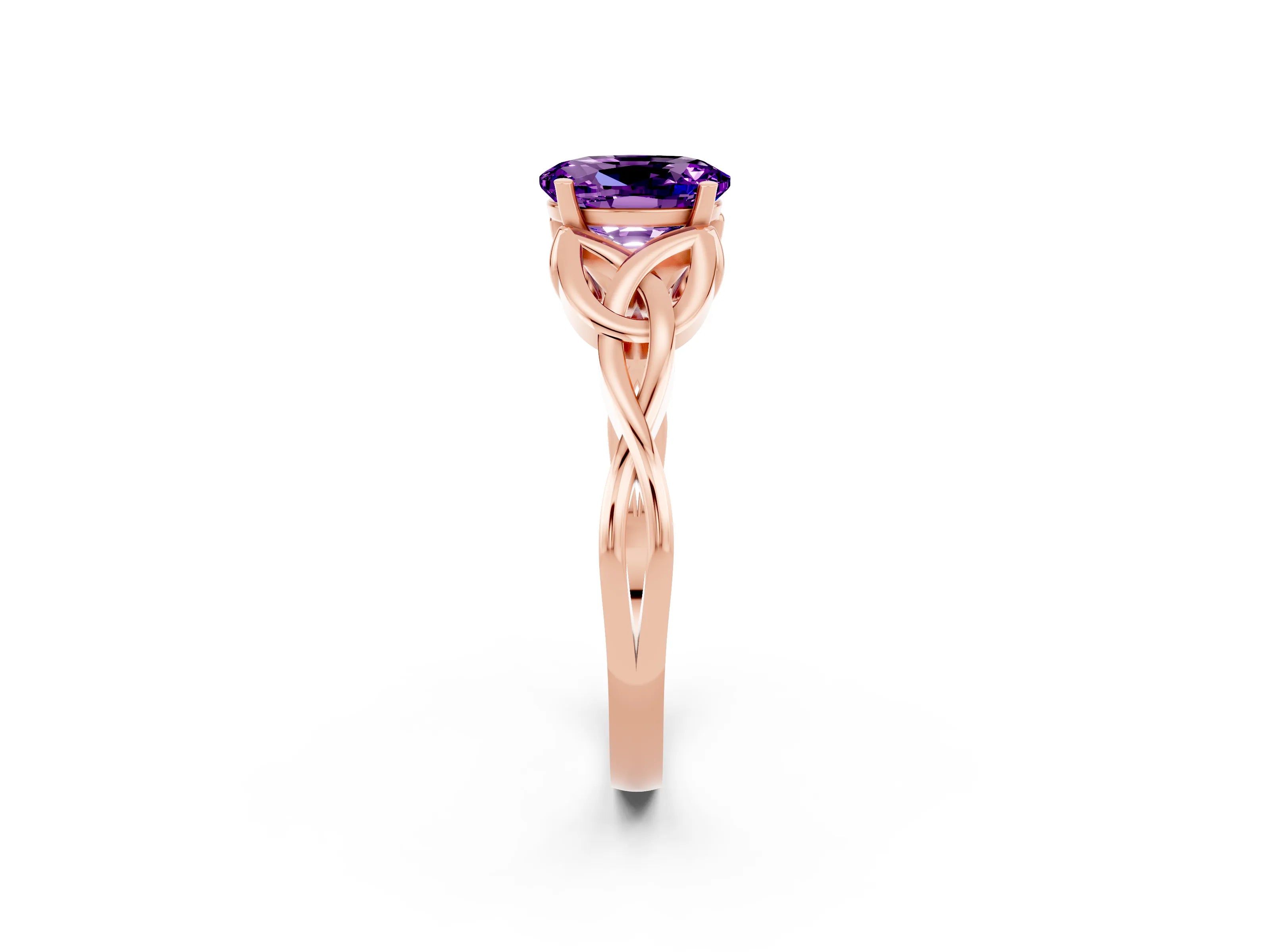 Rose gold Oval Cut Amethyst Solitaire Engagement Ring with Celtic Knot Band and Four-Prong Setting_2